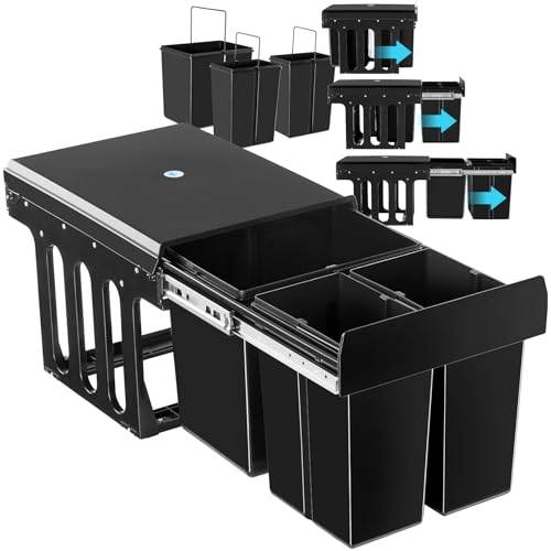 tectake® Abfallsammler, Mülleimer 3 Fächer, Mülltrennsystem Küche, für Schrank, Mülleimer Küche ausziehbar, Einbaumülleimer, Abfalleimer Küche. Mülleimer Küche Unterschrank - 2x 8L + 15L tectake® Abfallsammler, Mülleimer 3 Fächer, Mülltrennsystem Küche, für Schrank, Mülleimer Küche ausziehbar, Einbaumülleimer, Abfalleimer Küche. Mülleimer Küche Unterschrank - 2x 8L + 15L