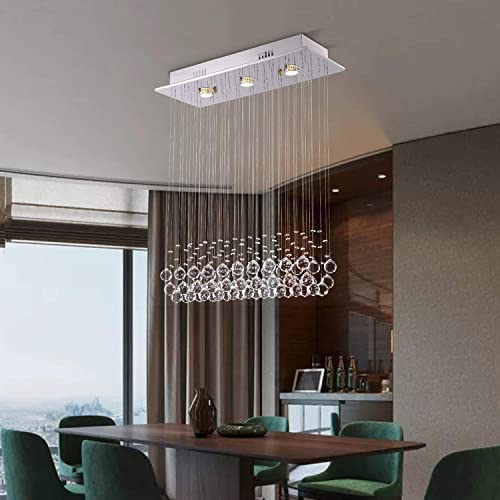 Image of CRYSTA WORLD Raindrop K9 Crystal Modern Chandelier for Living Room /Bedroom /Hall, (Rectagular, L22 /W5 /H18)