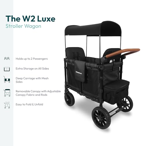 Image of WonderFold W2 Luxe Stroller Wagon, Steel Frame, 2 Seater, Black