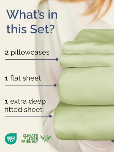 Image of Extra Deep Twin Sheet Set - 4 Piece Breathable & Cooling - Light Sage Green | Hotel Luxury Bed Sheets Set, Easy & Secure Fit, Ultra-Soft, Wrinkle & Fade Free, Comfy Sheets Set with Extra Deep Pockets
