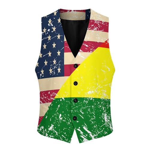 U.S. And Bolivian Vintage Flag Trendy Vest Suit for Men V Neck Formal Dress Waistcoat Vests Business Slim Fit3