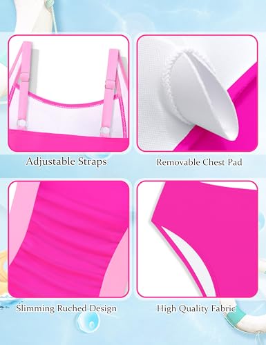 Image of Girls Tankini Swimsuit Solid Color Blocking Two Piece Bathing Suit Ruched Slimming Teen Girls' Swimwear for 9-18Years