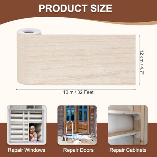 Image of MECCANIXITY Wood Grain Repair Tape, 5 Inch x 33 Feet Self Adhesive Wood Grain Tape Multi-Purpose Wallpaper Border Trim for Furniture Floors Windows Doors Tables Home DIY Projects, Maple