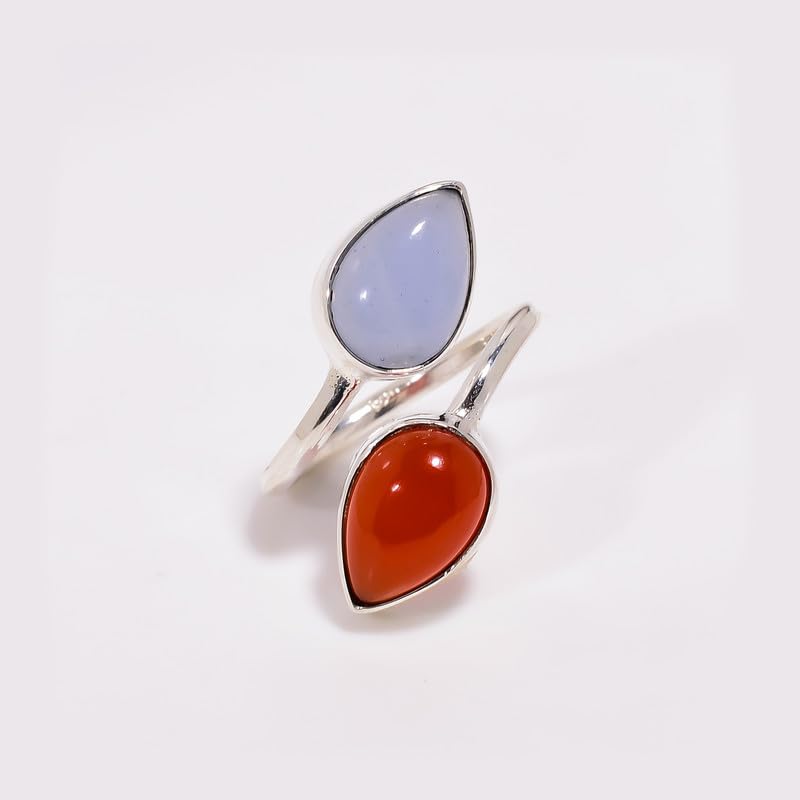 Bague en argent sterling 925 avec calcédoine bleue vintage H-SR49-P - 3