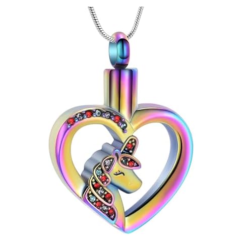 Cremation Jewelry Unicorn with Heart Charm Pendant Necklace Cremation Urns Jewelry Ashes Keepsake Stainless Steel Crystal Pendant Cover