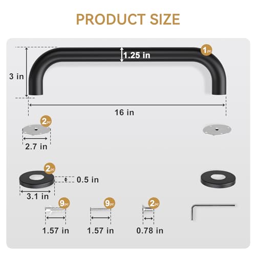 Image of AmazerBath Shower Grab Bars for Seniors Anti Slip, Bath Safety Grab Bar for Needy, Stainless Steel Bathroom Safety Grab Bars, Thickened Bar Bigger Base Holds 500LBS, 16 inch L x 1.25 inch D, Black
