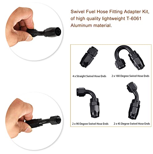 6AN Fuel Line Kit, 6AN Fuel Hose kit, 6AN-20Ft-3/8-Oil/Gas/Fuel Hose End Fitting Kit with 10 PCS Black Swivel Fuel Hose Fitting Adapter Kit