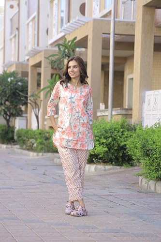 Image of Women's Cotton Night Suit Set, Printed Top and Pyjama, Casual Loungewear Sleepwear for Womens Girls
