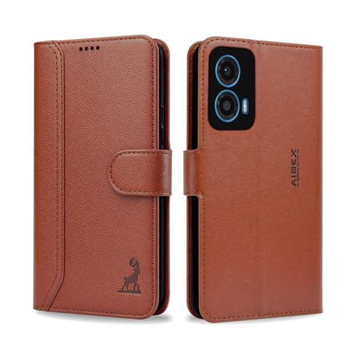 Image of AIBEX Compatible for Motorola G34 5G / Motorola G45 5G | Premium PU Leather Wallet Case with Stand & Card Slots Brown