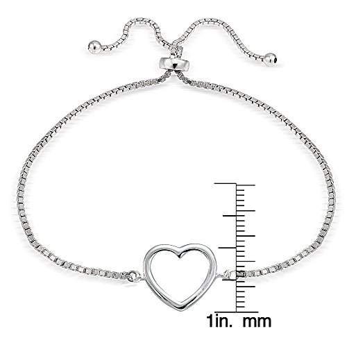 Image of Hoops & Loops Sterling Silver Open Heart Polished Adjustable Bracelet