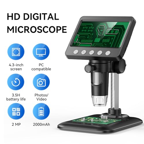 Microscope numérique 1000X 2MP avec écran LCD 4,3 pouces et 8 LED - 3