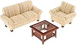 Material: Holz hsj 1/12 Skaladollhouse-Miniwohnmöbel Sofa, Stuhl, Tee-Tabelle 3 PC-Satz, Puppenhaus Miniatur-Zweisitzer-Couch Einzel Sofa Teetisch Set Exquisite Verarbeitung (Color : Gold)