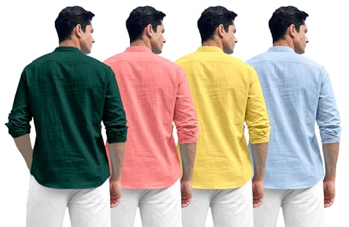 Image of Zombom Combo of Men's Solid Cotton Polyester Blend Full Sleeve Mandarin /Chinese Collor Straight Kurta Shirt (Pack of 4)