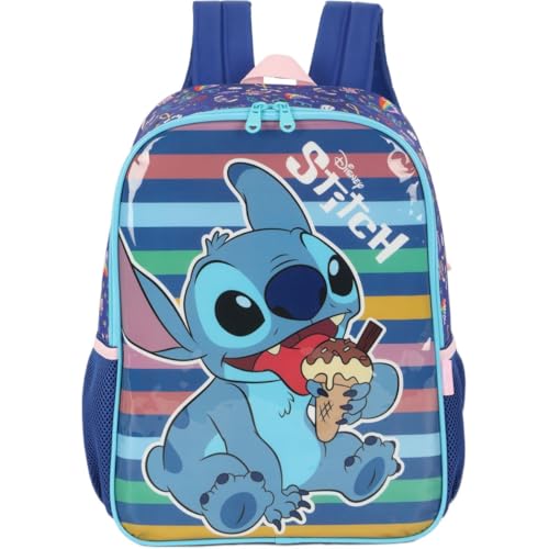 Mochila Escolar, Stitch, Grande, Azul, Luxcel