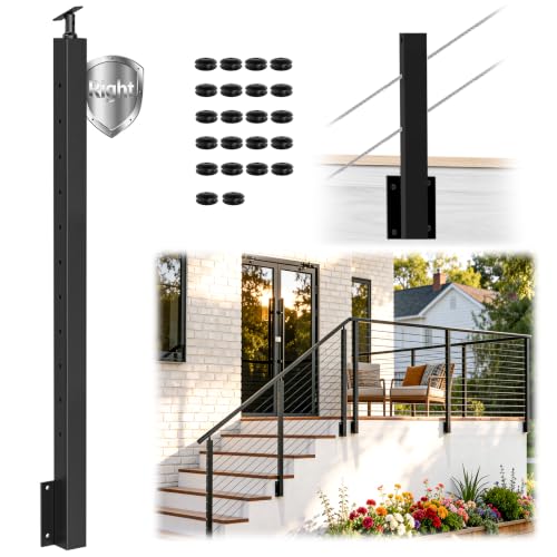 Image of Side Mount Stair Cable Railing Post for 36 inch /42 inch Stair Railing (Post Body 44 inch), Right Side Space-Saving Stair Handrail Post for Deck Railing System Indoor Outdoor, Wire Railing Post for Stairway