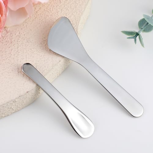 JJUNW 2 Stück Spatel Kosmetik, Edelstahl Kleine Kosmetikspatel Kosmetikspachtel Wiederverwendbare Mini Metall Makeup Spatel für Gesichtscreme Creme Gesichtsmaske Lotionen Feuchtigkeitscremes(Silber 2)
