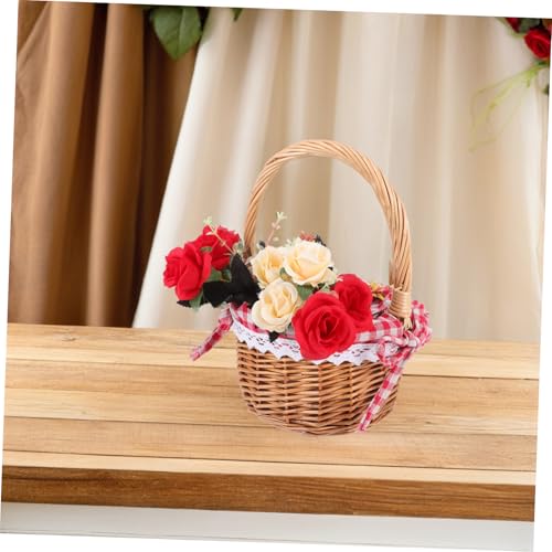 Handmade Wicker Flower Girl Basket Natural Willow Picnic Basket with Handle for Easter Weddings and Storage Elegant Rattan Basket for Various Occasions - Thumbnail 6