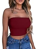 LAGSHIAN Women's Sexy Crop Top Sleeveless Stretchy Solid Strapless Tube Top WineRed