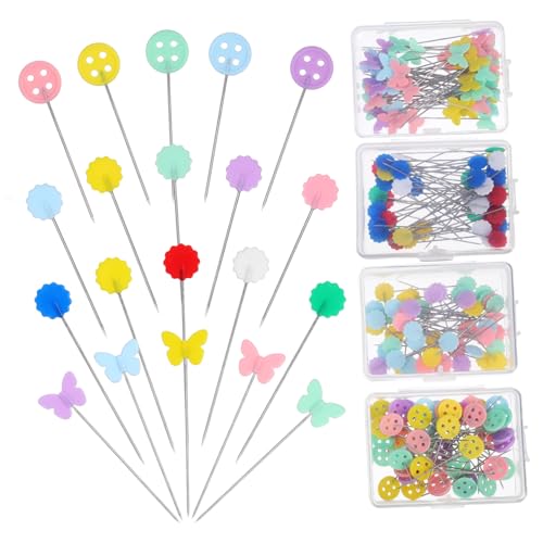 ARTIBETTER Flat Head Pins for Sewing Quilting 200 Pcs Large Pins Set with Blossom Needle Design for Craft Projects