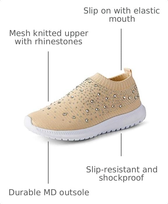 Image of GOSPT Women's Mesh Sport Shoes Rhinestone Glitter Slip On Ballroom Jazz Latin Dance Sock Sneakers