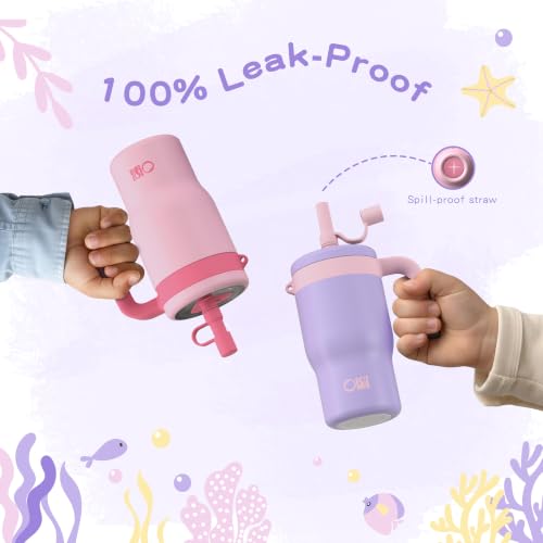 Image of OISIZ 14oz Kids Tumbler with Straw Lid & Handle,Kids Cup with Animal Accessory for School,Kids Water Bottles with Dust-proof Cover,Leakproof Water Bottles,316 Stainless Steel,Keep Cold 24 Hours-purple