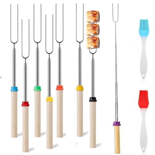 Teleskop Grillspieße Edelstahl - 8 Stück, Ausziehbar 31-81 cm, Marshmallow Spieße mit Holzgriff