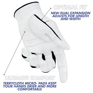 Bionic Men's StableGrip with NaturalFit 2.0 Golf Glove with Dual Expansion Thumb for Best Fit - Premium Cabretta Leather… (White, X-Large, Left)
