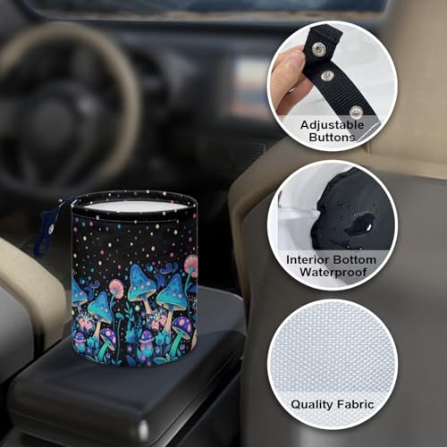 Image of Colorful Mushroom Car Rubbish Bag Hanging Can Reusable Compact Rubbish Holder Mini Car Organizer for Car Garbage, Easy to Install