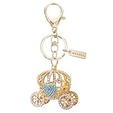 MONNEL Women's Zinc Alloy Metal Big Crystal 3D Princess Pumpkin Carriage Charm Pendant Lobster Clasp Key Ring Keychain ZM106 (Blue)