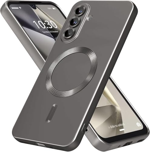 Image of DIZORO Samsung A36 Case, Compatible with Mag Safe Back Cover, Matte Luxury Metallic Luster Flexible TPU Wireless Charging Shockproof Case with Camera Protector Lens (Grey)