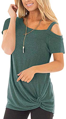 Womens T Shirts Short Sleeve Summer Tops and Blouses Cold Shoulder Tunic Za-Dark Green L