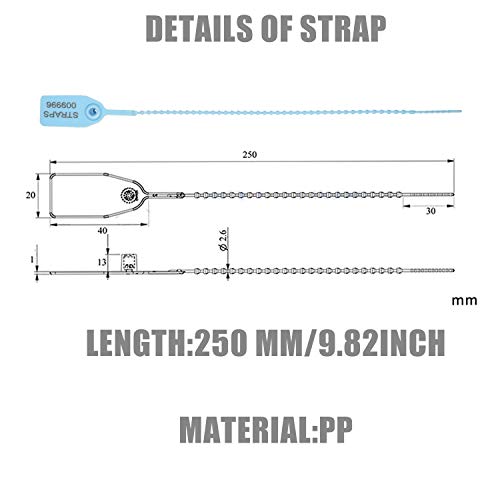 Plastic Security Tamper Pfoof Seals,Self Locking Zip Ties Pull Tags Numbered 9.84 inch Length for Logistics Fire Extinguishers