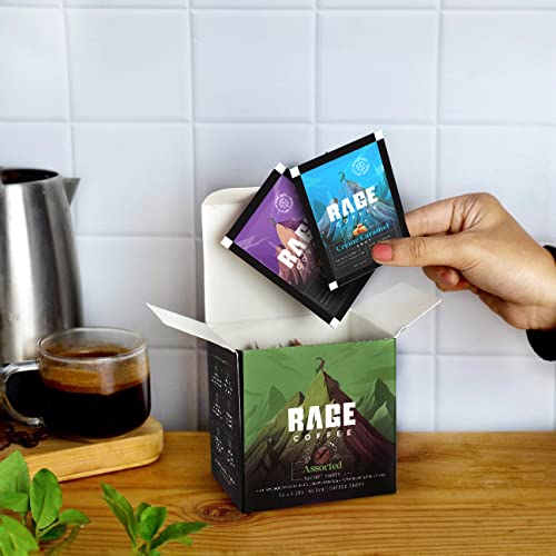 Image of Rage Coffee - 3.25 GMS x 30 Sachet Shots Assorted - Premium Arabica Instant Coffee (Pack of 30 Shots) | Hazelnut Coffee, Dark Chocolate Coffee, Caramel Coffee, Butterscotch Coffee & Original Blend