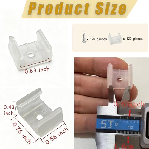 Image of Ginyrerd 120Pcs Led Strip Light Clips Neon Mounting Clips 10 /13 /16Mm Size Make The Neon Signs Flexible Light Strip Fixing Card (C.16Mm /0.63Inch), White
