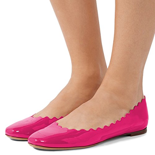 FSJ Women Cute Dress Pump Shoes Scalloping Round Toe Suede Ballet Flats for Comfort Flat Shoes Size 4-15 US2