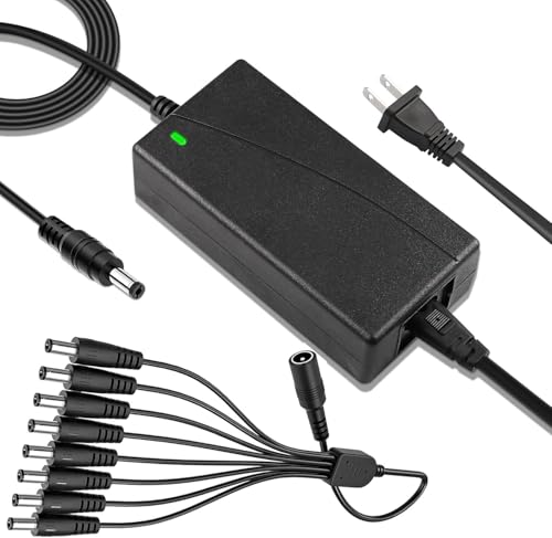 12V 5A Security Camera Power Adapter Quick Charger 100V-240V AC to DC 8-Way Power Splitter Cable LED Power Transformers-Fits Analog/AHD DVR/Camera/Lorex RGB LED Strip Lights