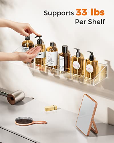 Amada Homefurnishing Acrylic Shelves, 23.6" Acrylic Floating Shelves With Raised Edges, Wall Mounted Clear Display Shelves For Bedroom, Living Room, Bathroom, Kitchen, Set Of 2，Amfs29 #TOP3