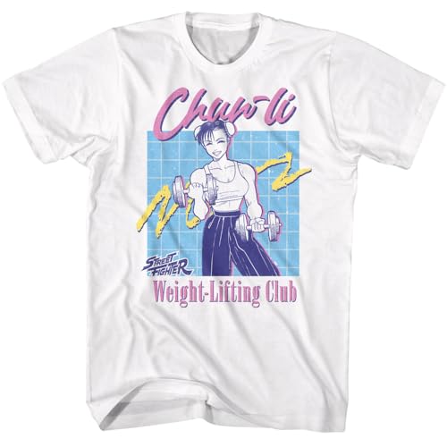 Street Fighter Weight-Lifting Club Chun-Li Capcom Adult T Shirt Japanese Media Franchise Graphic Tees White