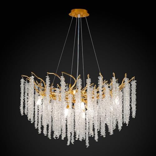 Lustre branche moderne en cristal suspendu luminaire design or 9 lampes 60cm