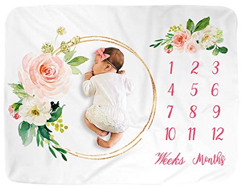 Baby Milestone Blanket Girl Boy/Newborn Photography Premium Fleece Baby Monthly Blanket Shower Gifts (Pink, 40