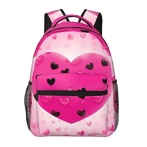 Sac à dos de voyage léger noir motif cœur rose taille unique