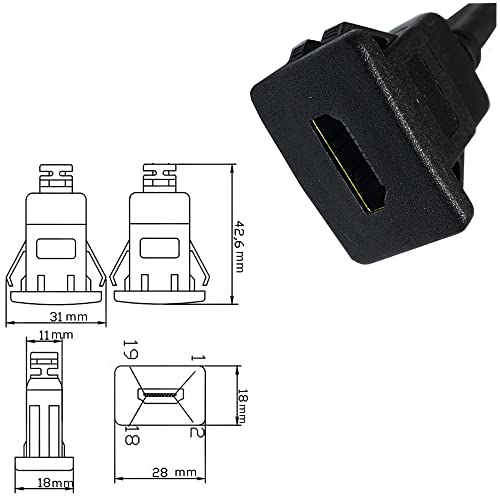 HDMI Square Flush Mount Cable, HDMI Male to Female Mount Extension Cable, Dash Flush Panel Mount Cable for Car, Boat and Motorcycle 1M/3Ft