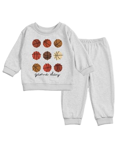Image of SunoZee Toddler Baby Basketball Long Sleeve Sweatshirt Top Jogger Pants Set Cute Fall Winter Clothes Set