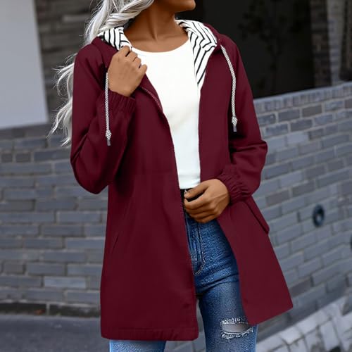 Womens Raincoat with Hood Outdoor Waterproof Lined Long Rain Jacket Lightweight Plus Size Climbing Zip Up Windbreaker2