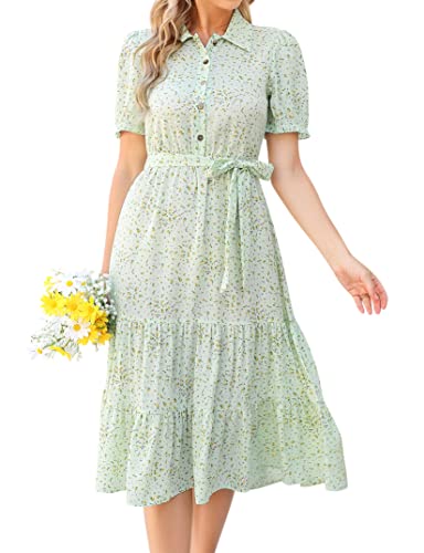 KOJOOIN Damen Kleid Sommer Lange Kleid Casual Midikleid Kurzarm Wickelkleid...