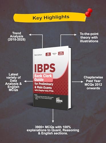 Image of Disha IBPS Bank Clerk Guide for Preliminary & Main Exams with Chapter-wise PYQs 15th Edition | 42 Chapters | 4100+ MCQs | Fully Solved