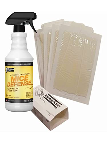 Exterminators Choice Mice Defense Kit | 32 Ounce Spray and 6 Glue Traps | Mice Repellent Kit | Easy Pest Control for Mice | Uses Peppermint Oil to Keep Them Away