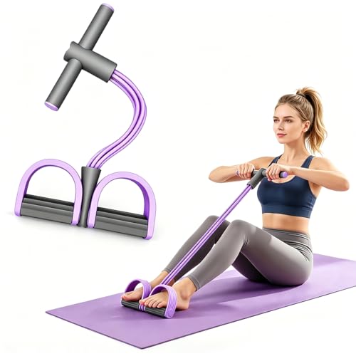 Vercxlyra Pedal Resistance Band with Handle,4 Resistance Levels Elastic Pull Rope, Portable Fitness Bands for Leg Butt Training, Home Gym, Yoga, Pilates （Purple）