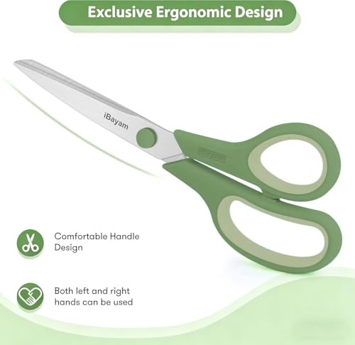 Image of iBayam 8.5 inch Pastel Scissors All Purpose Heavy Duty 3Pack, 2.5mm Sharp Blade | Soft Comfort-grip | Left /Right Handed | Cuts cardboard, fabric, vinyl & leather | office, classroom, school & craft desk