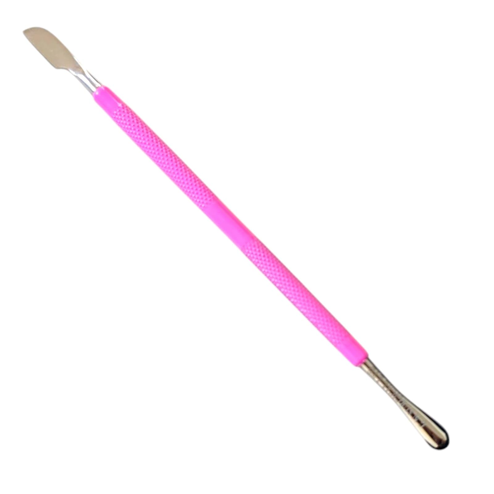 Professional Cuticle Pusher and Nail Cleaner, Double-Ended Stainless Steel Tool with Pink Handle